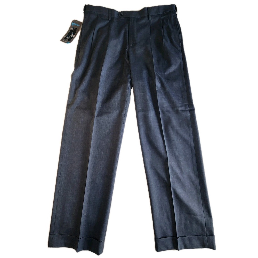 SAVANE Stretch Crosshatch Pants Mens 34x30 Gray Performance Pleated Cuffed NEW